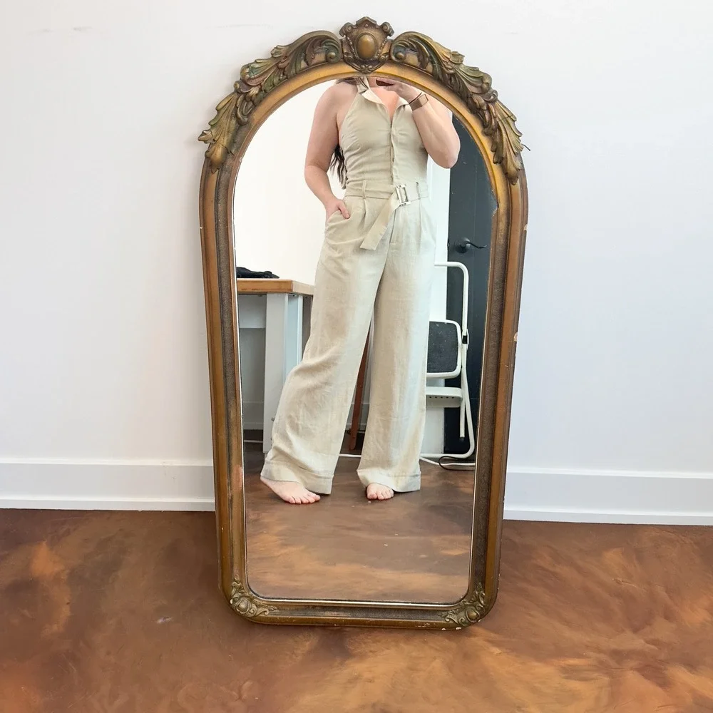 ZARA Linen-Blend Halter Jumpsuit – Neutral Wide Leg,‎ Size M